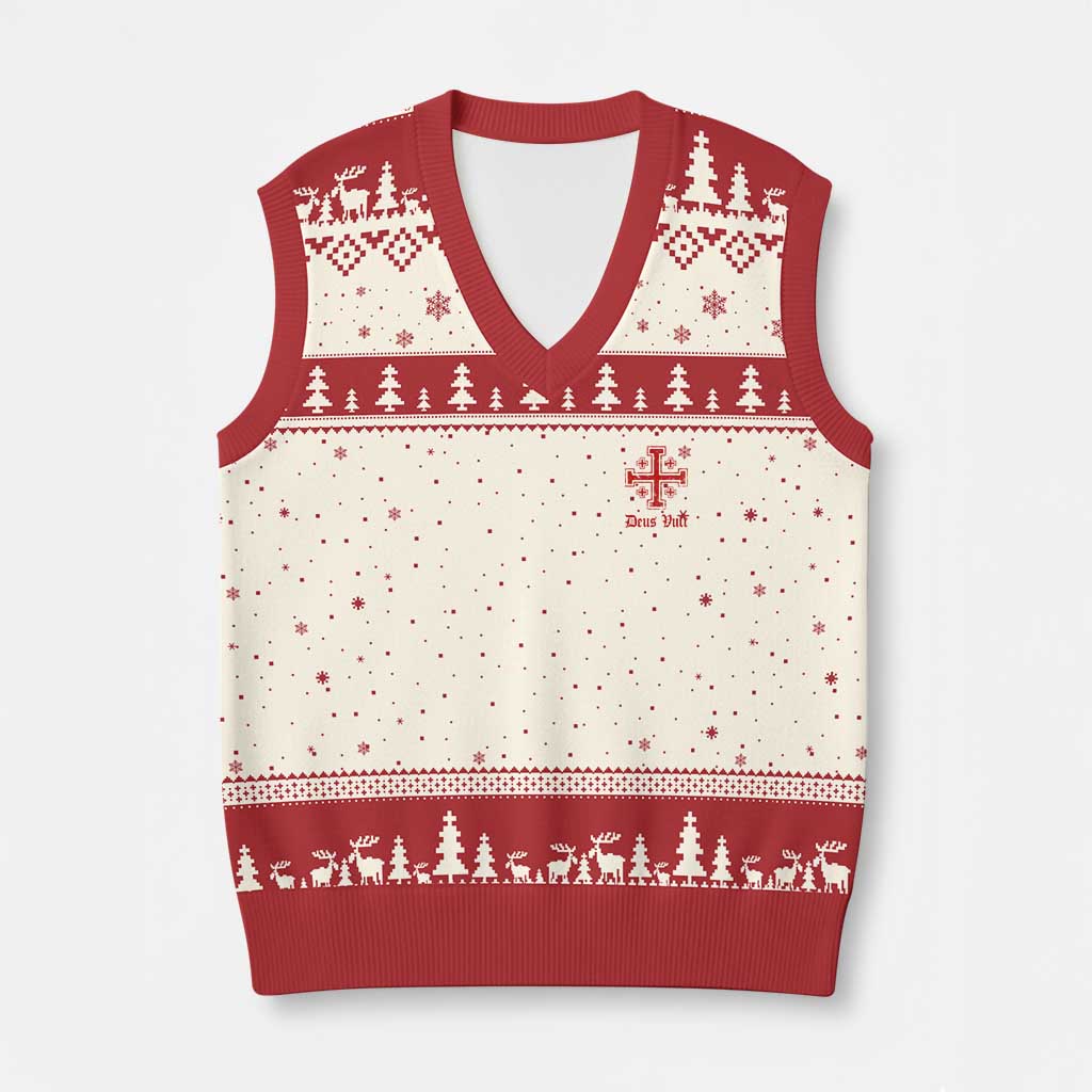 Deus Vult Catholic Knight Templar Jerusalem Cross V-Neck Knit Sweater Vest