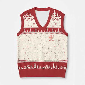 Deus Vult Catholic Knight Templar Jerusalem Cross V-Neck Knit Sweater Vest