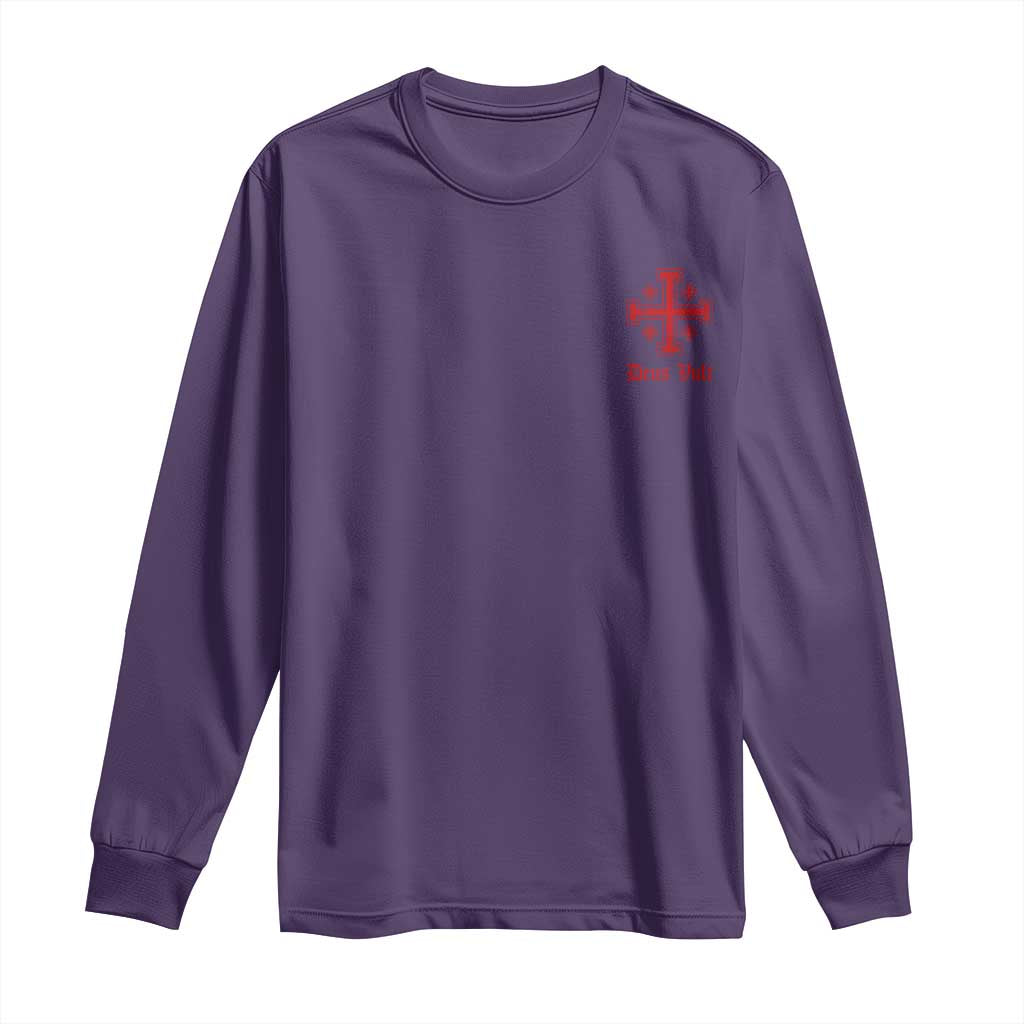 Deus Vult Catholic Knight Templar Jerusalem Cross Long Sleeve Shirt