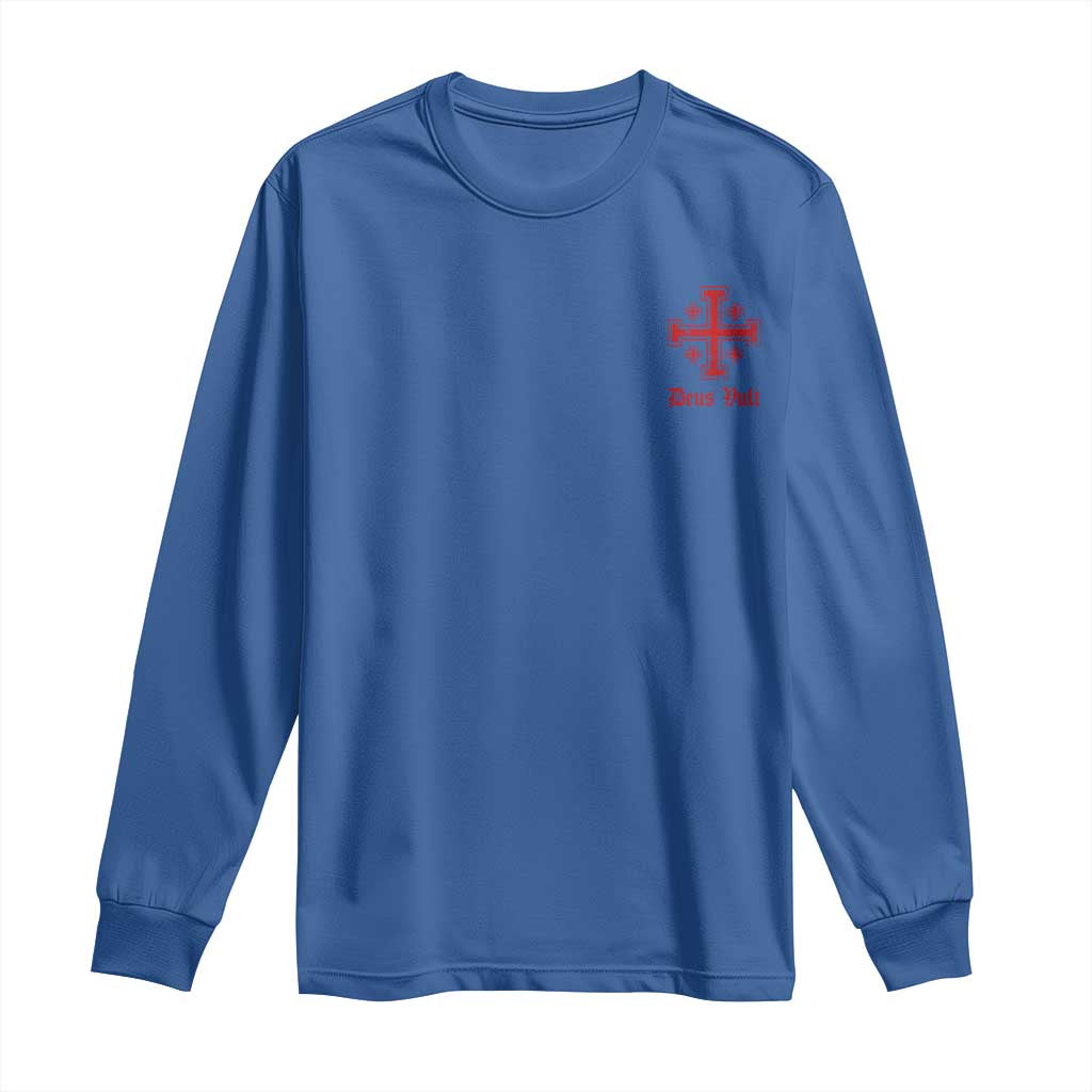 Deus Vult Catholic Knight Templar Jerusalem Cross Long Sleeve Shirt