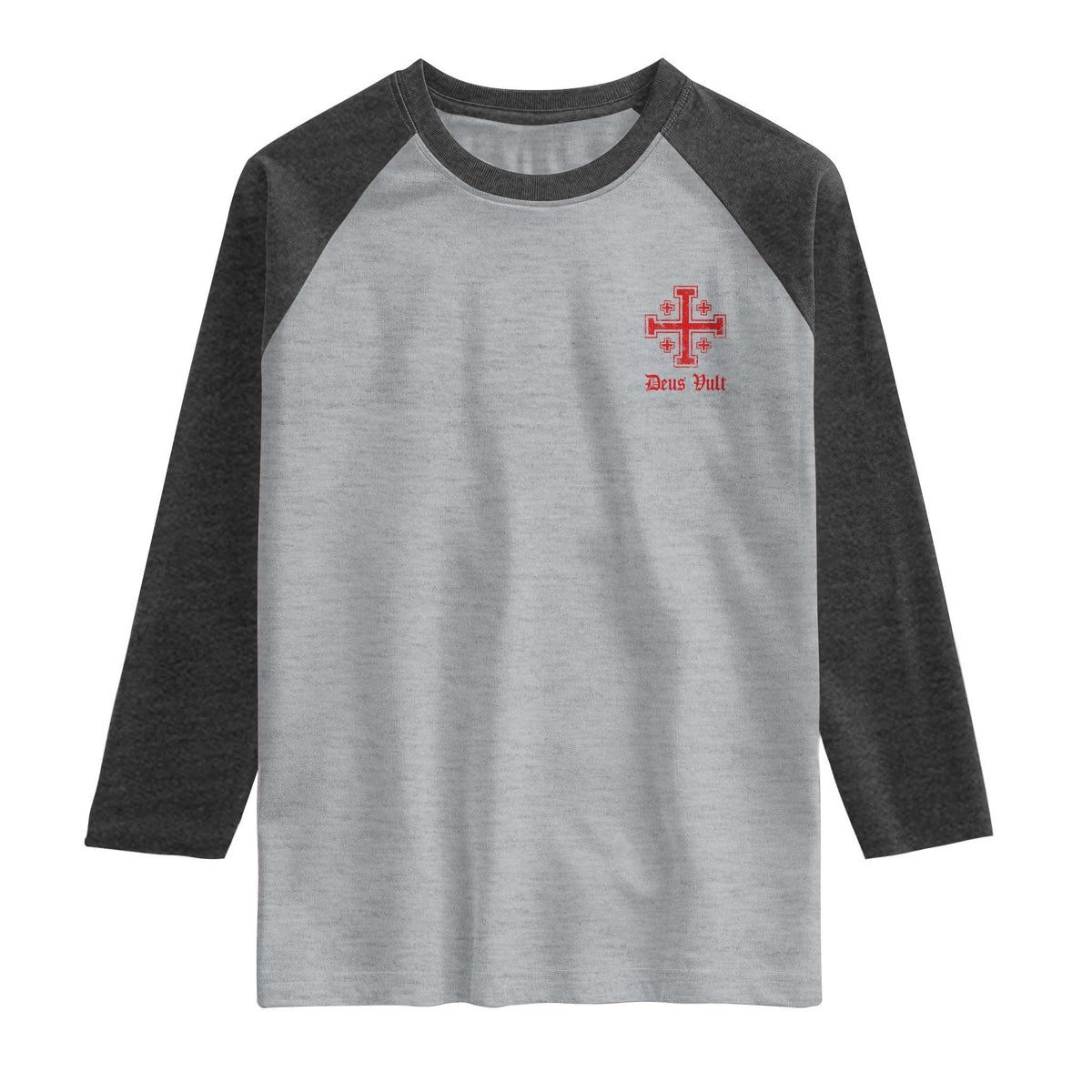 Deus Vult Catholic Knight Templar Jerusalem Cross Raglan Shirt