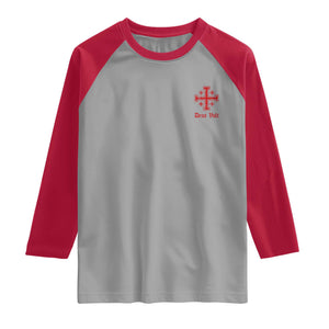 Deus Vult Catholic Knight Templar Jerusalem Cross Raglan Shirt