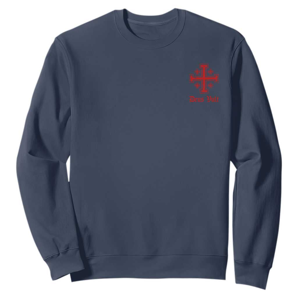 Deus Vult Catholic Knight Templar Jerusalem Cross Sweatshirt