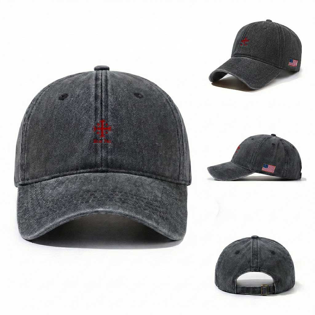 Deus Vult Catholic Knight Templar Jerusalem Cross Washed Cotton Baseball Cap