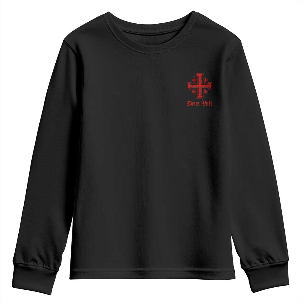 Deus Vult Catholic Knight Templar Jerusalem Cross Youth Sweatshirt