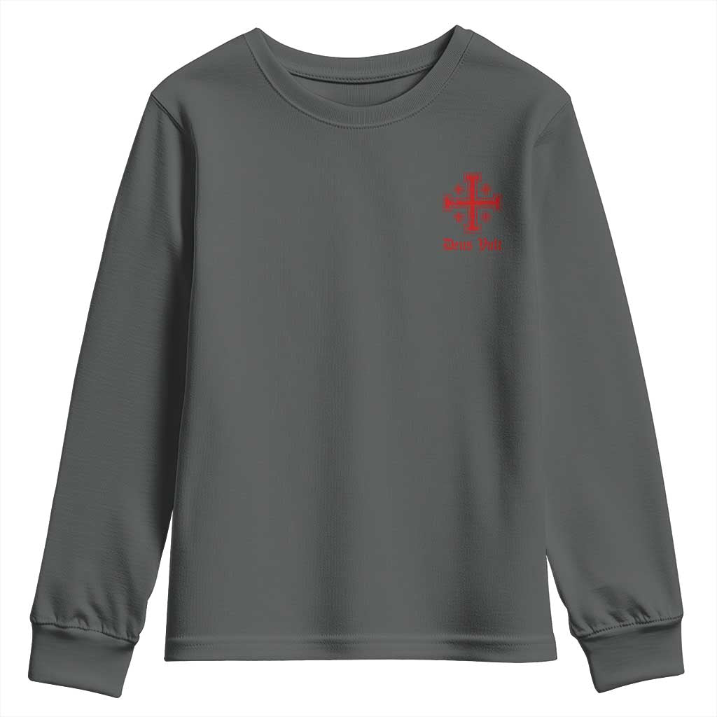 Deus Vult Catholic Knight Templar Jerusalem Cross Youth Sweatshirt