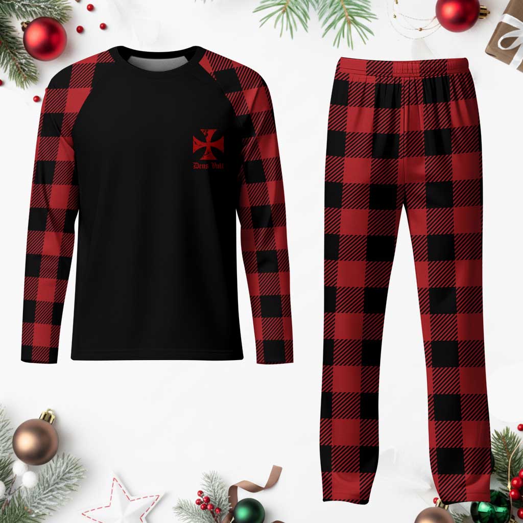 Deus Vult Catholic Knight Templar Crusader Cross Faith Plaid Pajama Set