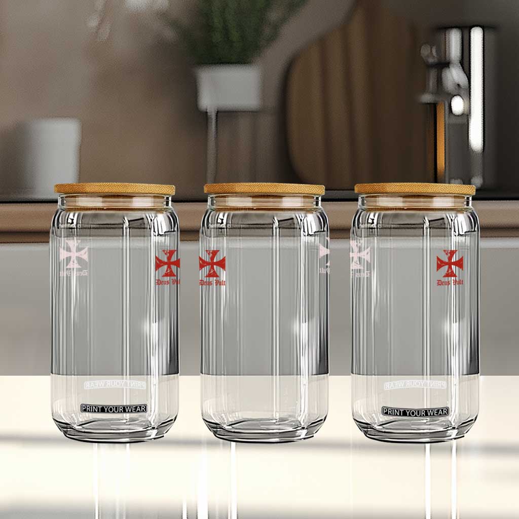 Deus Vult Catholic Knight Templar Crusader Cross Faith Glass Can