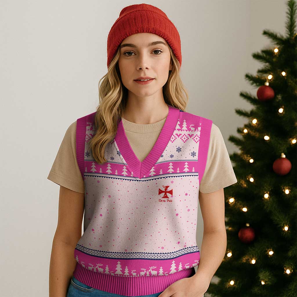 Deus Vult Catholic Knight Templar Crusader Cross Faith V-Neck Knit Sweater Vest