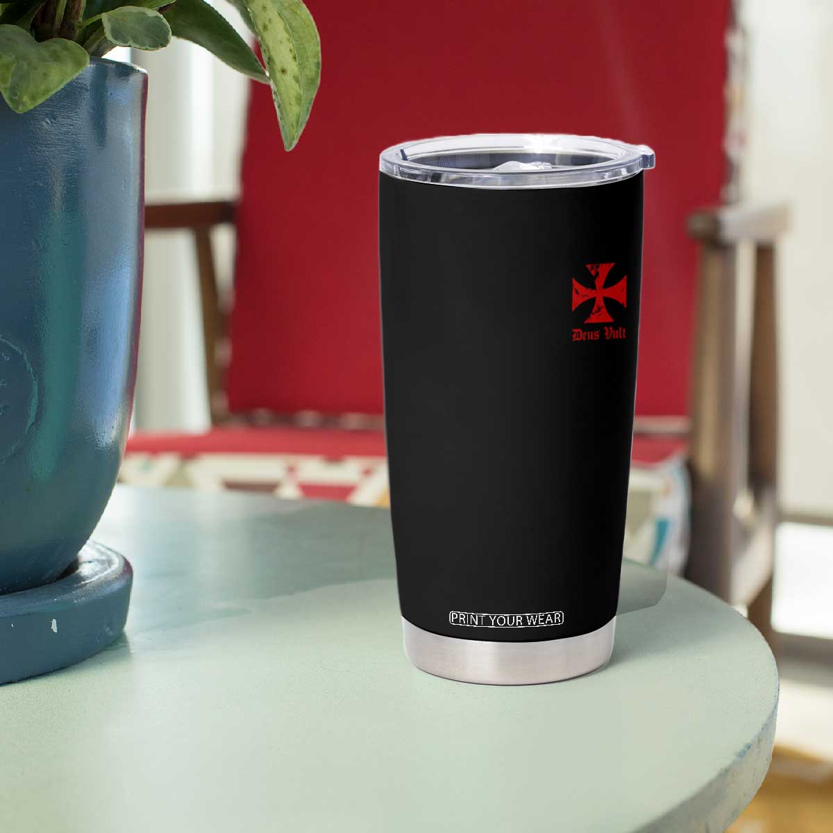 Deus Vult Catholic Knight Templar Crusader Cross Faith Tumbler Cup
