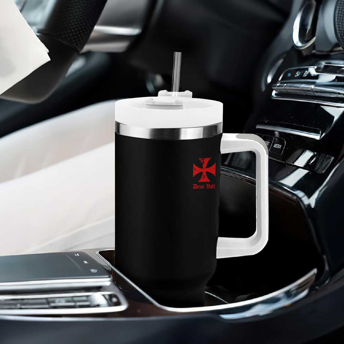 Deus Vult Catholic Knight Templar Crusader Cross Faith Tumbler With Handle