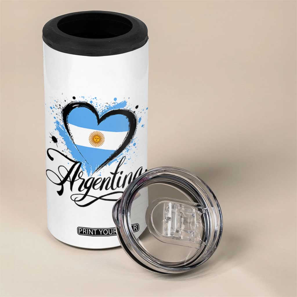 Argentina Heart Argentinian Flag Sun of May Patriotic 4 in 1 Can Cooler Tumbler