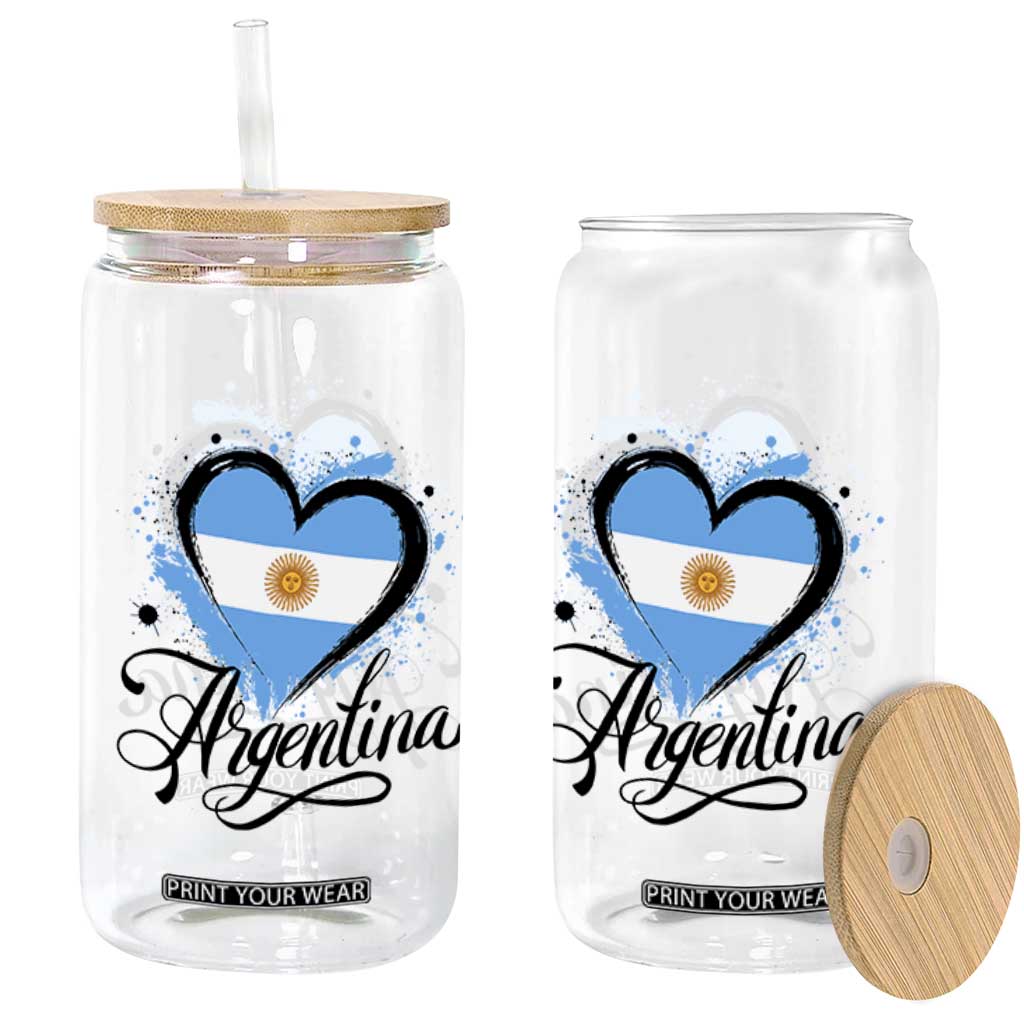 Argentina Heart Argentinian Flag Sun of May Patriotic Glass Can