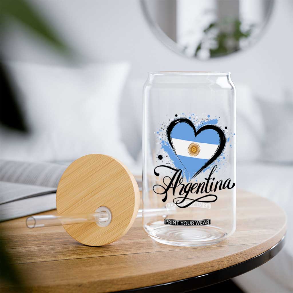 Argentina Heart Argentinian Flag Sun of May Patriotic Glass Can