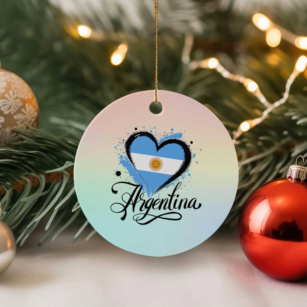 Argentina Heart Argentinian Flag Sun of May Patriotic Ceramic Ornament