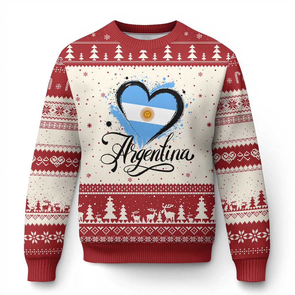 Argentina Heart Argentinian Flag Sun of May Patriotic Ugly Christmas Sweater TS11 Beige Red Print Your Wear