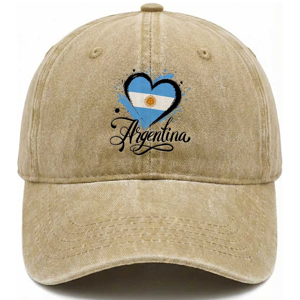 Argentina Heart Argentinian Flag Sun of May Patriotic Washed Cotton Baseball Cap TS11 Print Your Wear