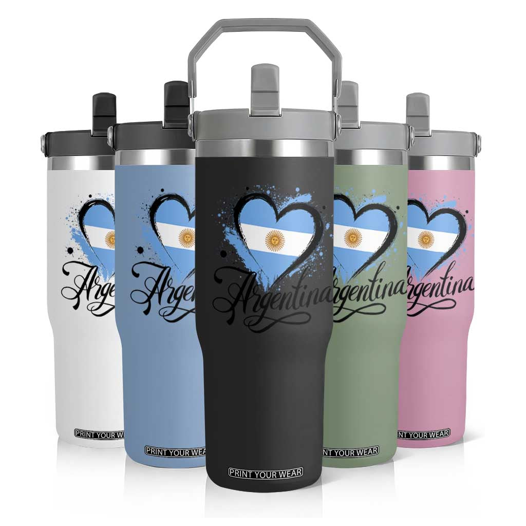Argentina Heart Argentinian Flag Sun of May Patriotic Flip Straw Tumbler