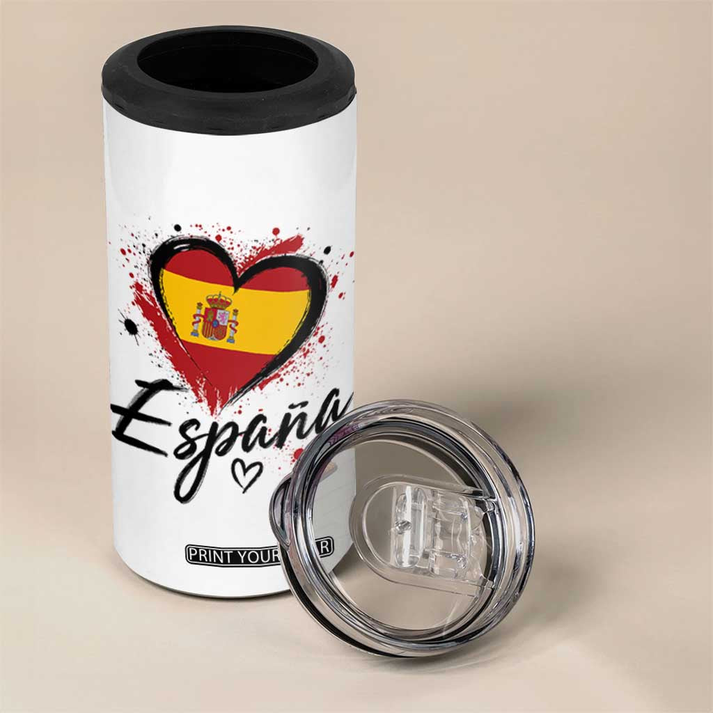 Espana Heart Spanish Flag Patriotic Spain Pride 4 in 1 Can Cooler Tumbler