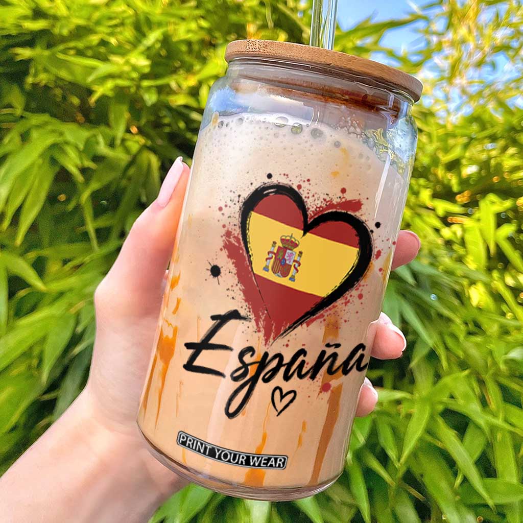 Espana Heart Spanish Flag Patriotic Spain Pride Glass Can TS11 White Print Your Wear
