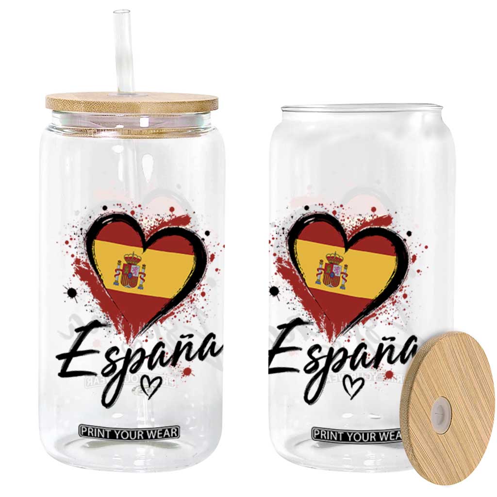 Espana Heart Spanish Flag Patriotic Spain Pride Glass Can