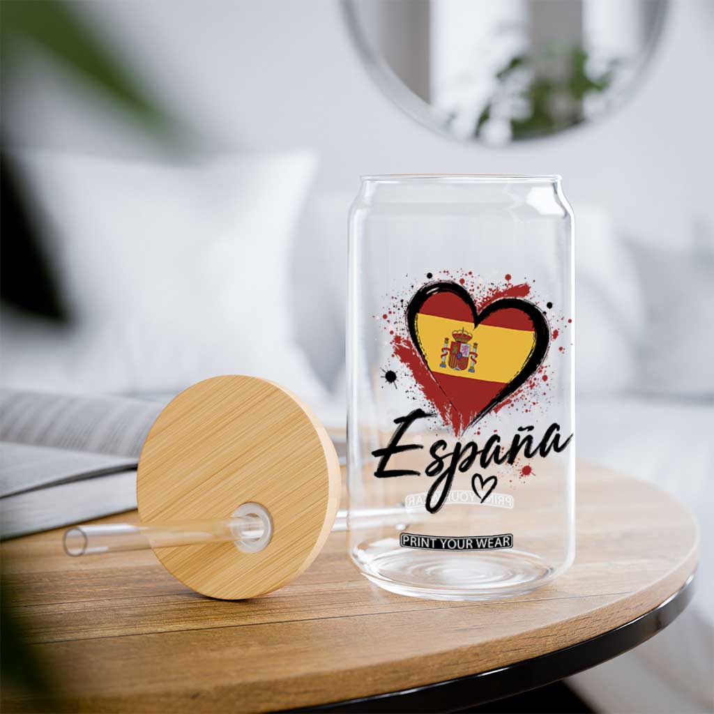 Espana Heart Spanish Flag Patriotic Spain Pride Glass Can