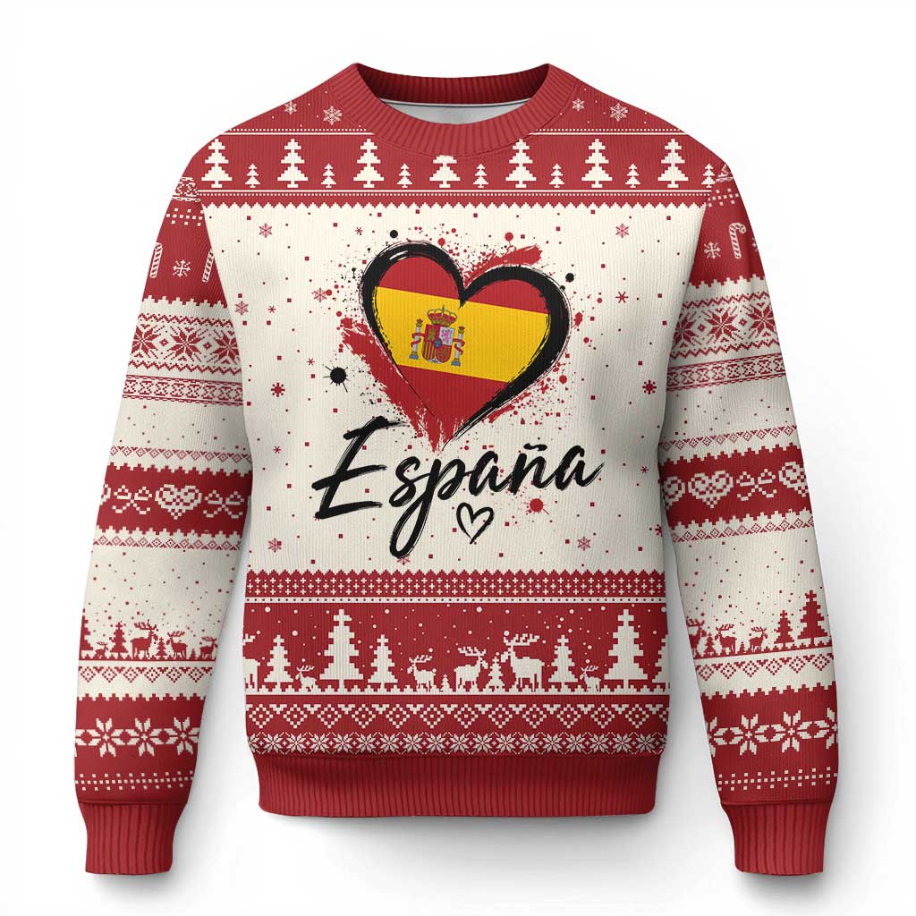 Espana Heart Spanish Flag Patriotic Spain Pride Ugly Christmas Sweater TS11 Beige Red Print Your Wear