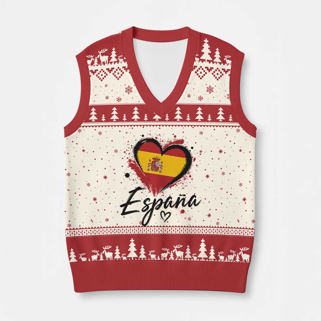Espana Heart Spanish Flag Patriotic Spain Pride V-Neck Knit Sweater Vest