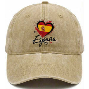 Espana Heart Spanish Flag Patriotic Spain Pride Washed Cotton Baseball Cap