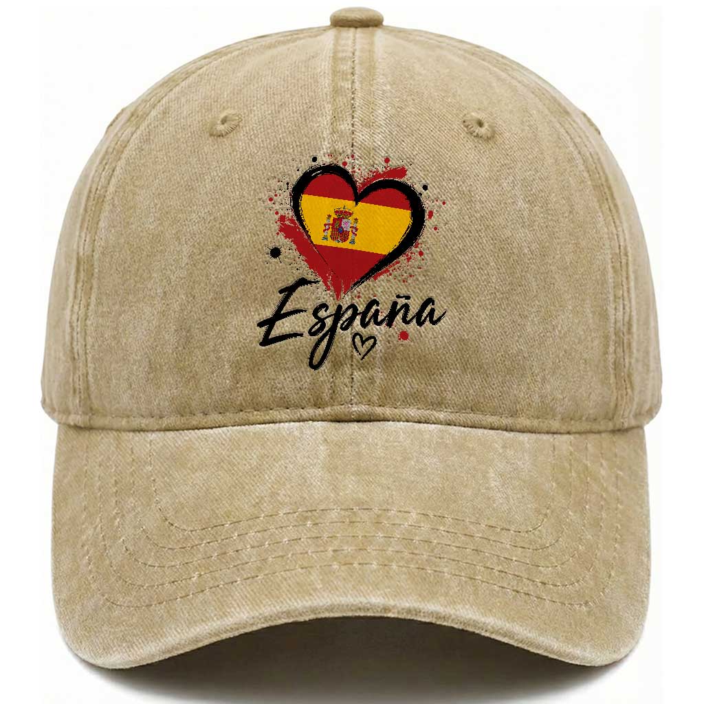 Espana Heart Spanish Flag Patriotic Spain Pride Washed Cotton Baseball Cap TS11 Print Your Wear