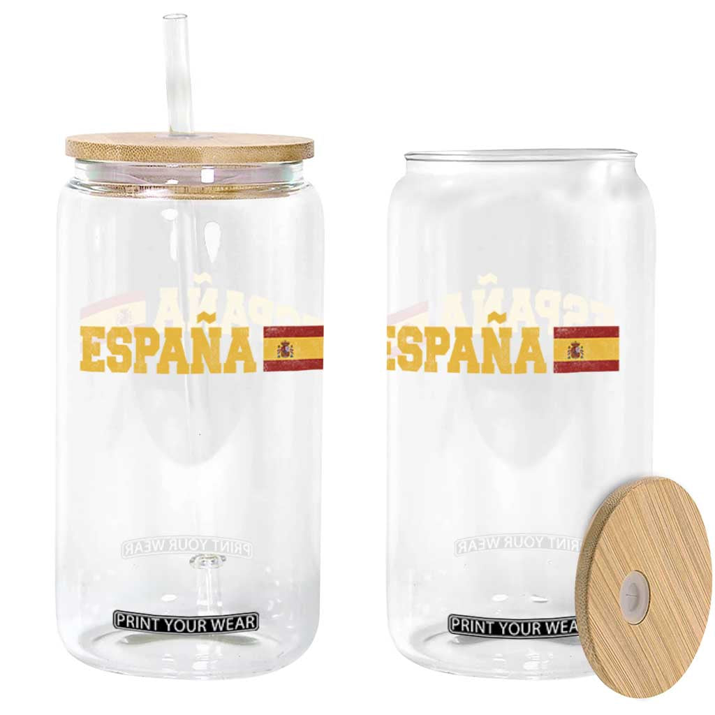 Espana Spain Vintage Sports Design Spanish Flag Glass Can