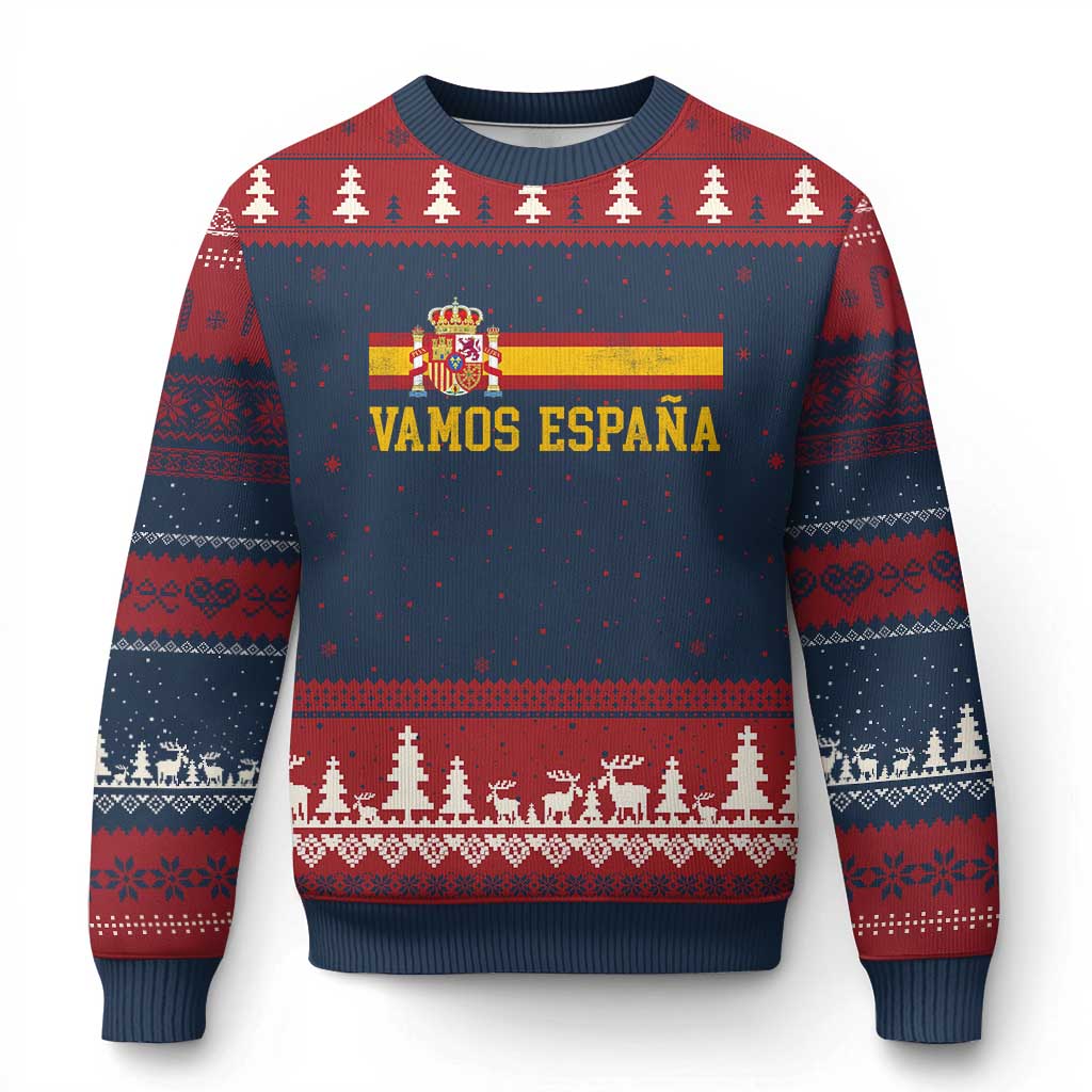 Vamos Espana Spainish Flag Vintage Spain Coat of Arms Ugly Christmas Sweater TS11 Navy Red Print Your Wear