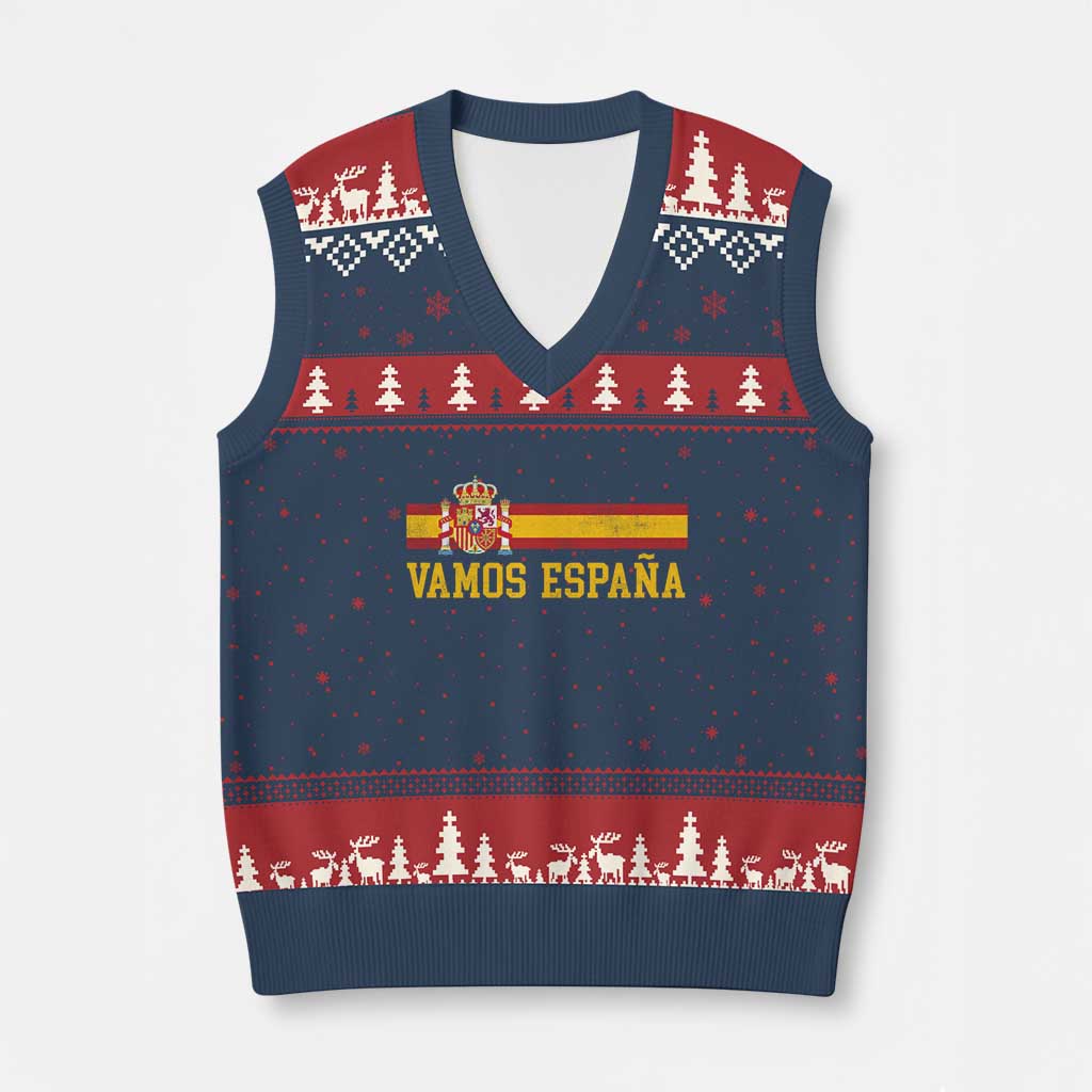Vamos Espana Spainish Flag Vintage Spain Coat of Arms V-Neck Knit Sweater Vest