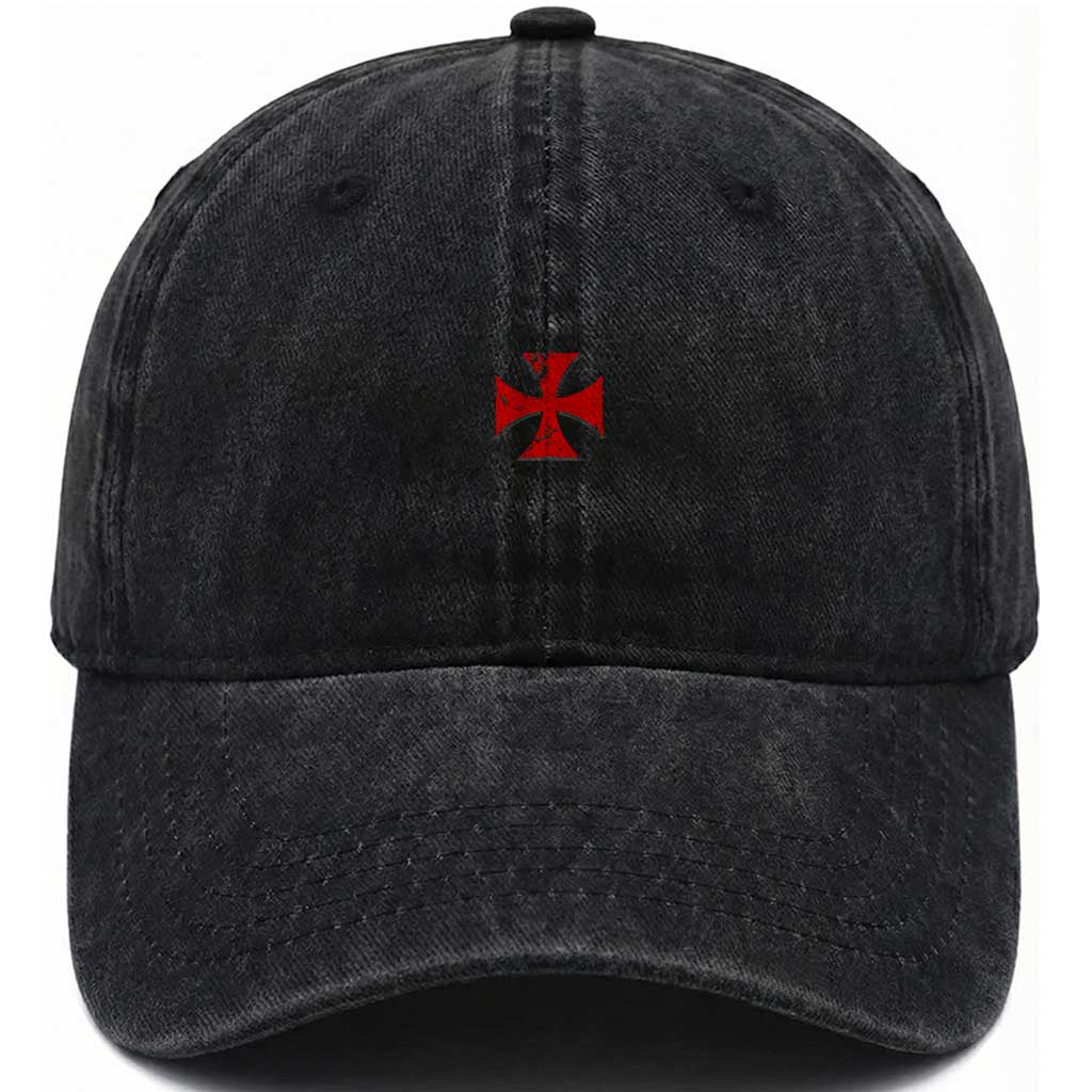Vintage Catholic Knight Templar Crusader Cross Washed Cotton Baseball Cap