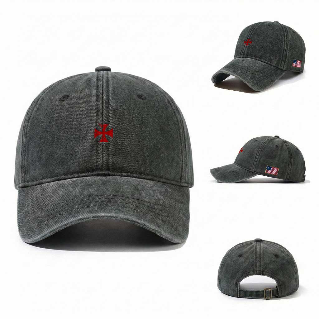 Vintage Catholic Knight Templar Crusader Cross Washed Cotton Baseball Cap