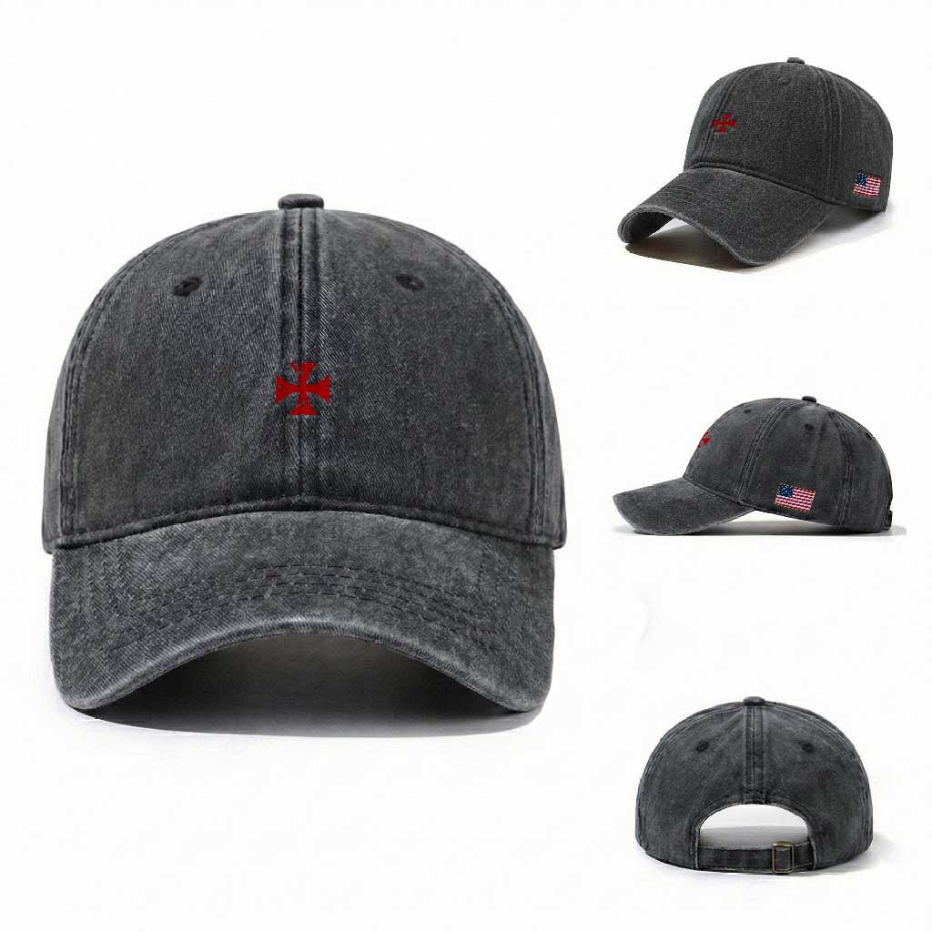 Vintage Catholic Knight Templar Crusader Cross Washed Cotton Baseball Cap