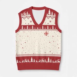 Vintage Catholic Knight Templar Jerusalem Cross V-Neck Knit Sweater Vest