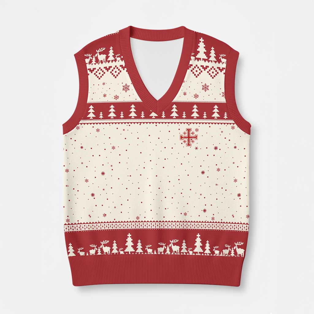 Vintage Catholic Knight Templar Jerusalem Cross V-Neck Knit Sweater Vest TS11 Beige Red Print Your Wear