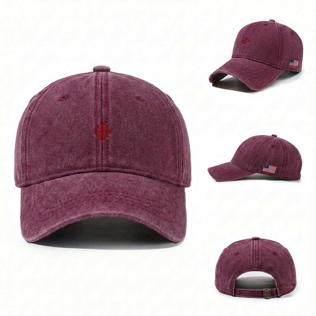 Vintage Catholic Knight Templar Jerusalem Cross Washed Cotton Baseball Cap