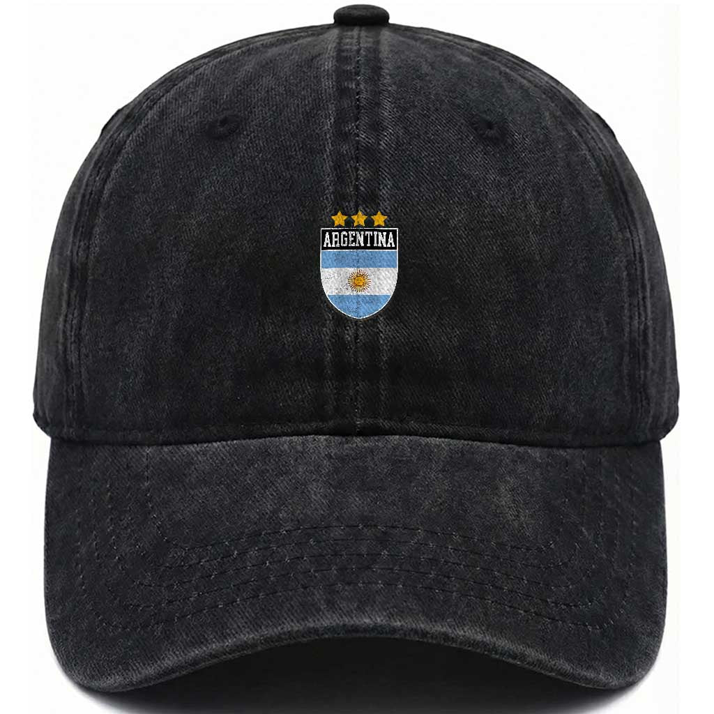 Argentina 3rd Star Vintage Argentine Football Crest Washed Cotton Baseball Cap TS11 Print Your Wear