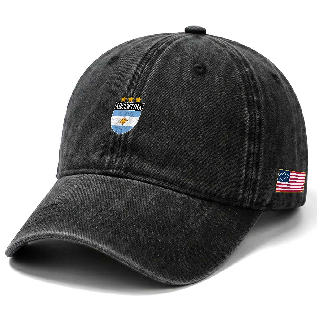 Argentina 3rd Star Vintage Argentine Football Crest Washed Cotton Baseball Cap