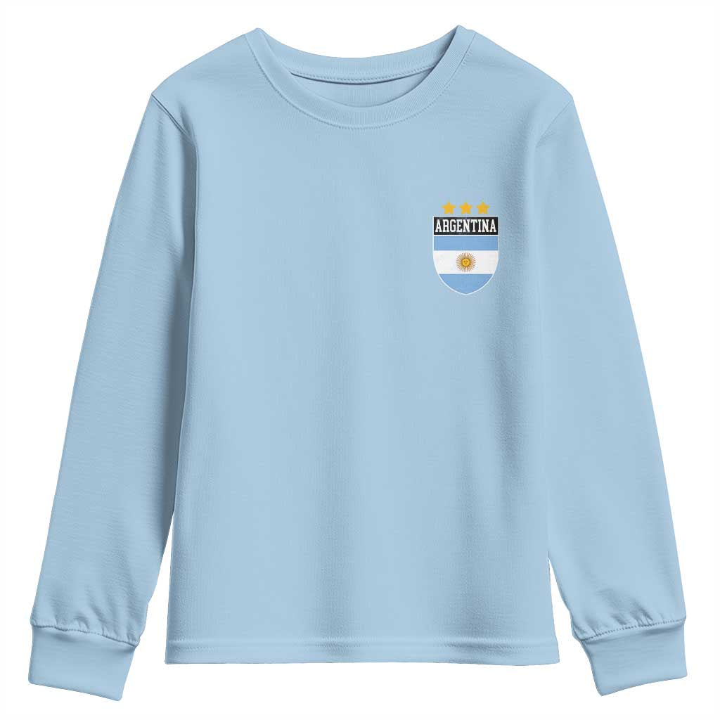 Argentina 3rd Star Vintage Argentine Football Crest Youth Sweatshirt TS11 Light Blue Print Your Wear