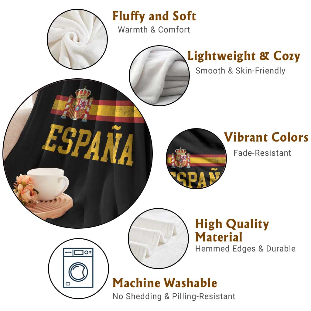 Espana Pride Vintage Spain Coat of Arms Patriotic Spainish Flag Throw Blanket