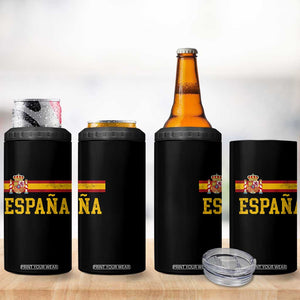 Espana Pride Vintage Spain Coat of Arms Patriotic Spainish Flag 4 in 1 Can Cooler Tumbler