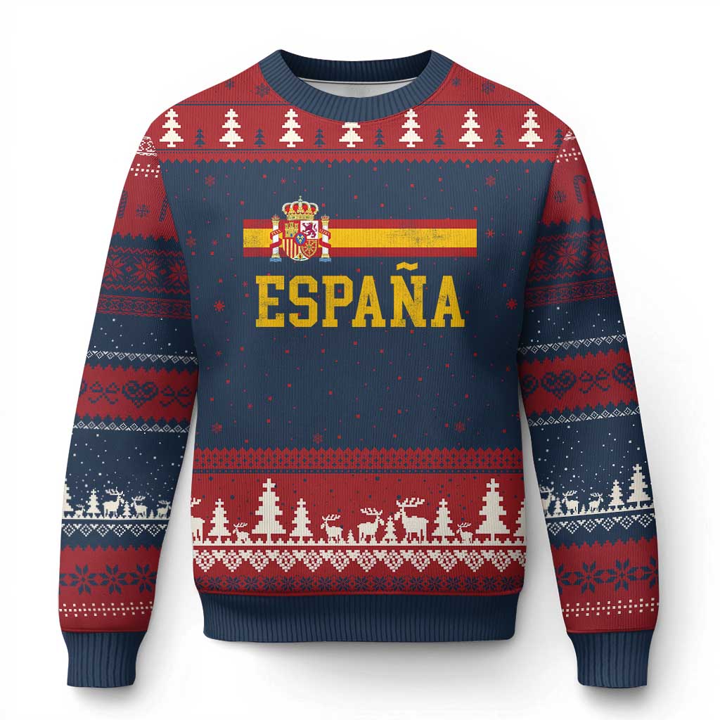 Espana Pride Vintage Spain Coat of Arms Patriotic Spainish Flag Ugly Christmas Sweater TS11 Navy Red Print Your Wear