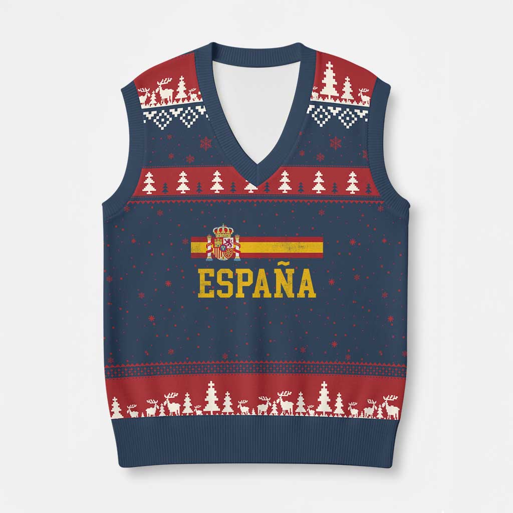 Espana Pride Vintage Spain Coat of Arms Patriotic Spainish Flag V-Neck Knit Sweater Vest