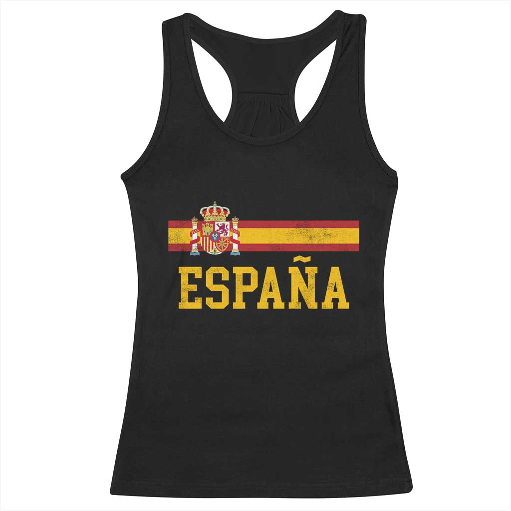 Espana Pride Vintage Spain Coat of Arms Patriotic Spainish Flag Racerback Tank Top