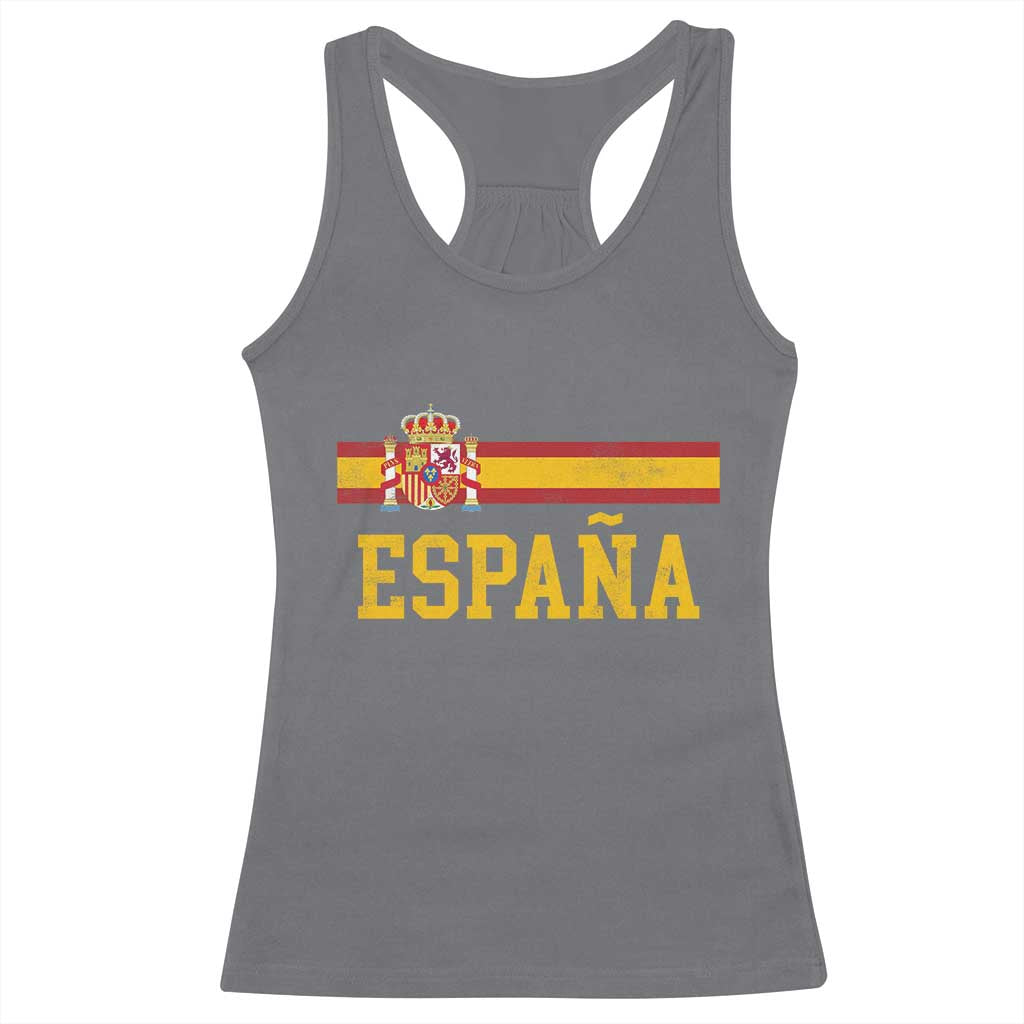 Espana Pride Vintage Spain Coat of Arms Patriotic Spainish Flag Racerback Tank Top