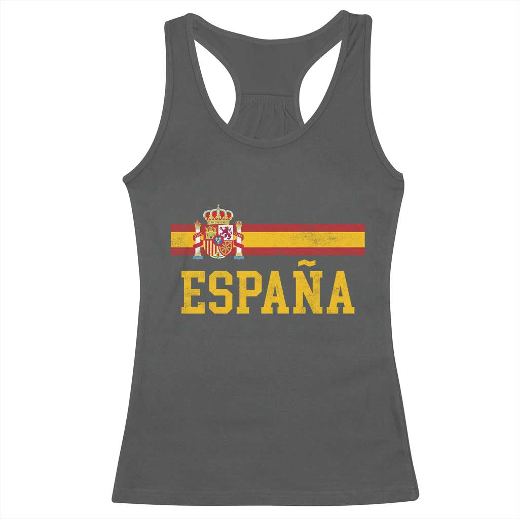 Espana Pride Vintage Spain Coat of Arms Patriotic Spainish Flag Racerback Tank Top