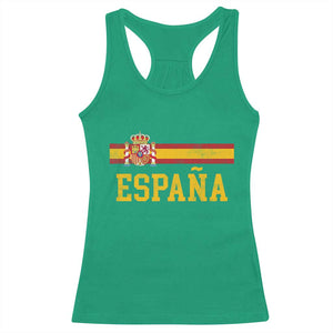 Espana Pride Vintage Spain Coat of Arms Patriotic Spainish Flag Racerback Tank Top